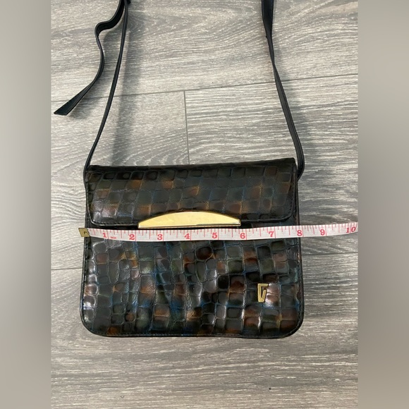 Vintage Franco Visconti Snake Print Leather Crossbody Handbag Purse Gold Tone - Picture 3 of 15